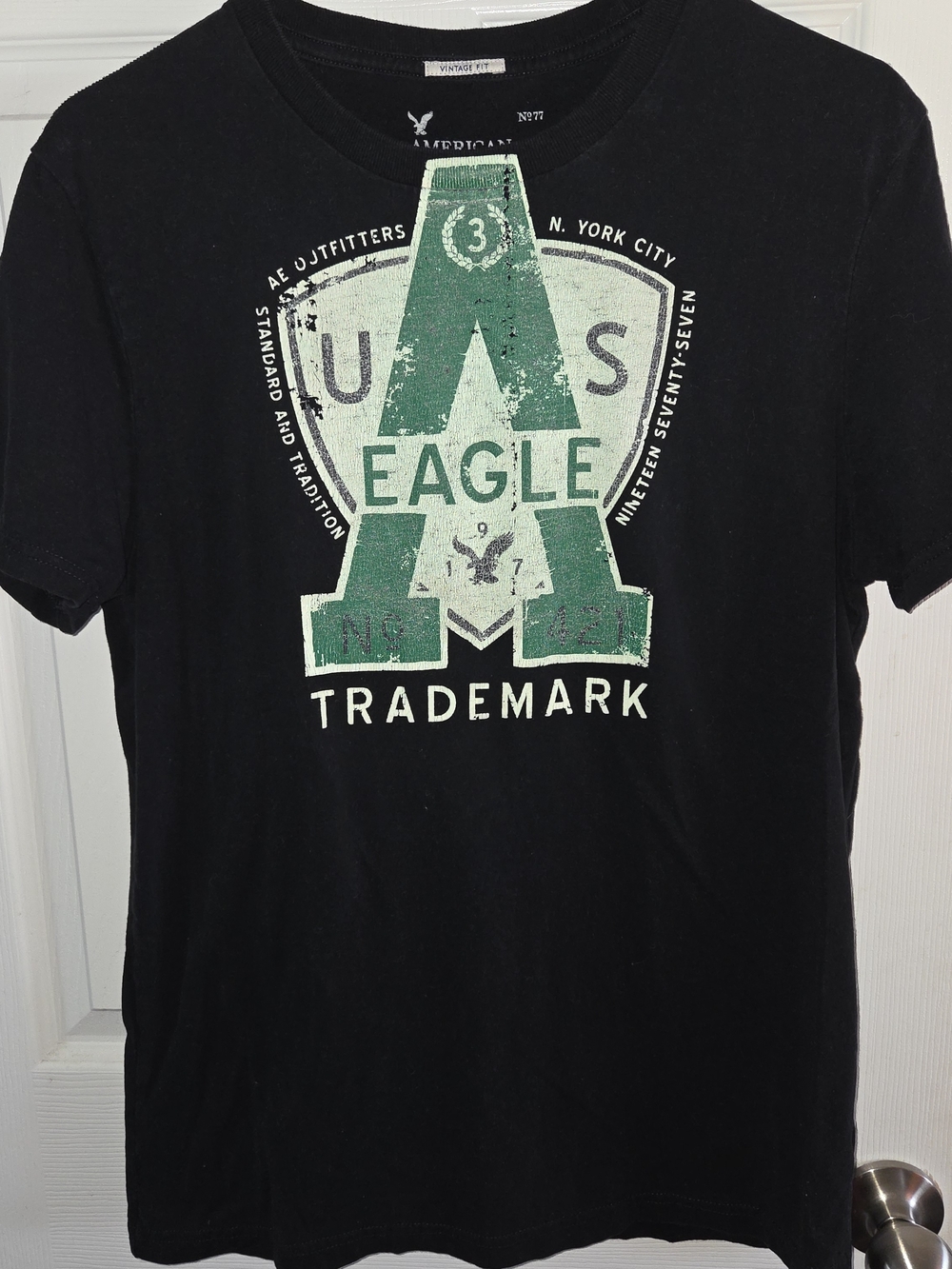 American Eagle Outfitters Black Short-Sleeve Tee with Green Graphic A